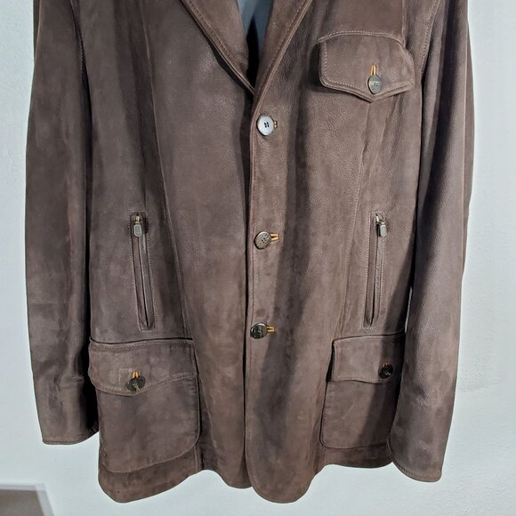 Orvis Mens Size 48 L Brown Genuine Leather Bandera Blazer Hunting Jacket Coat - Picture 11 of 13